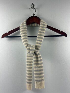 GAP Angora Lambswool Striped Scarf Cream Gray Snowflake Tag